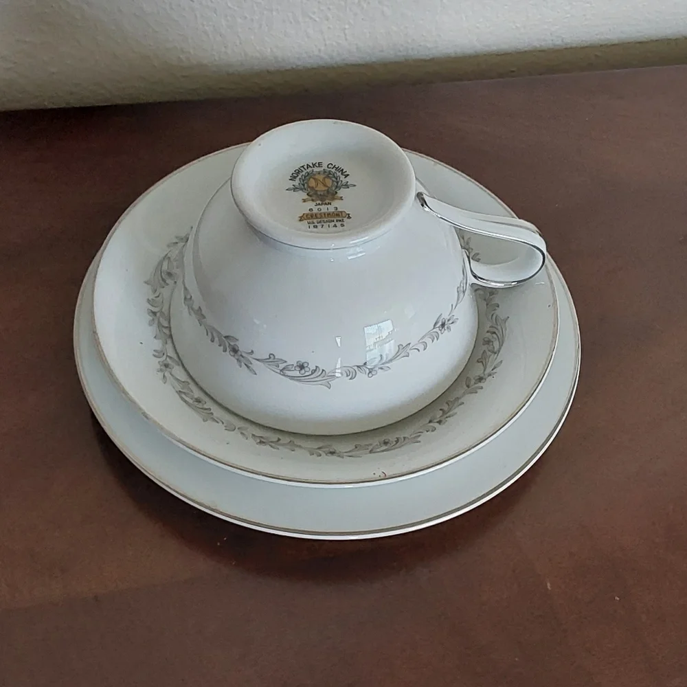 Noritake‎ Crestmont White Dinnerware Trio with Silver Leaf Motif- Replacemet PC